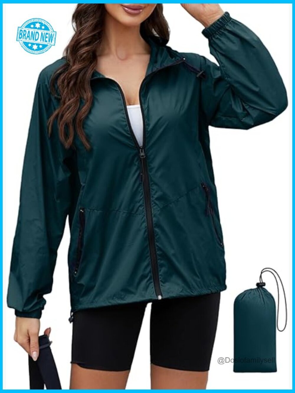 Packable Rain Jacket Waterproof Lightweight Hooded Windbreaker S-XXL